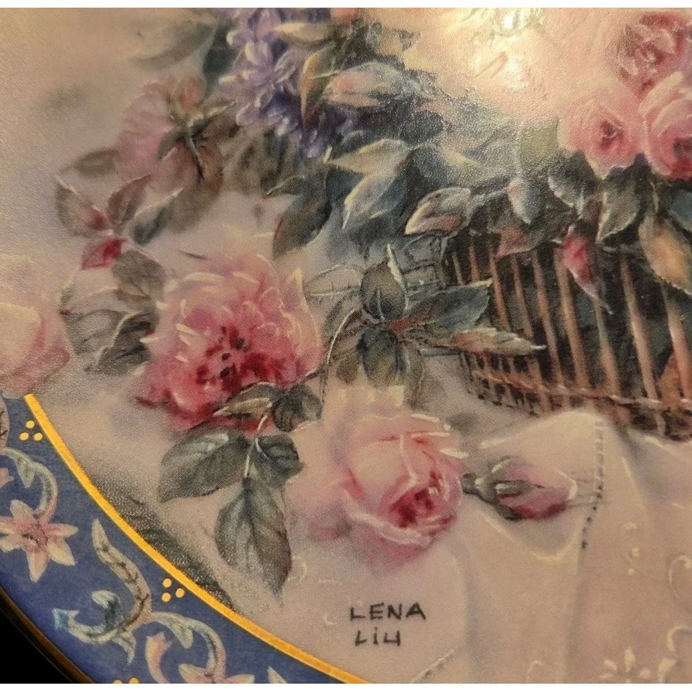 Set Of 2 W.L. George Collectors Plates By Lena Liu Floral Gold Accents 8
